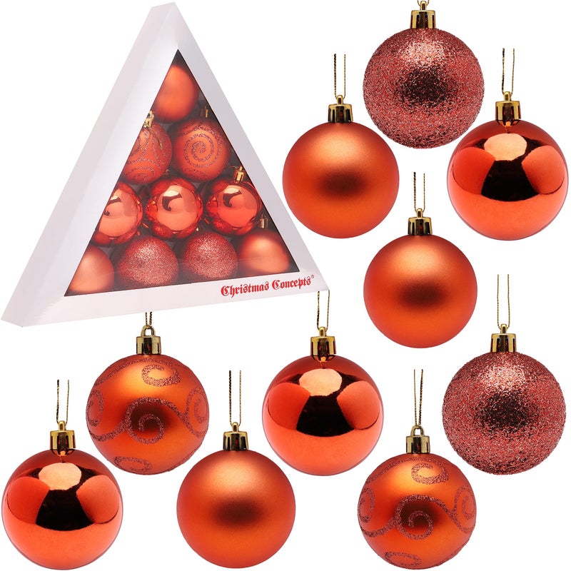 Christmas ConceptsÂ® Pack of 10-60mm Christmas Tree Baubles - Shiny, Matte & Glitter Decorated Ornaments (Coral) - Image 1